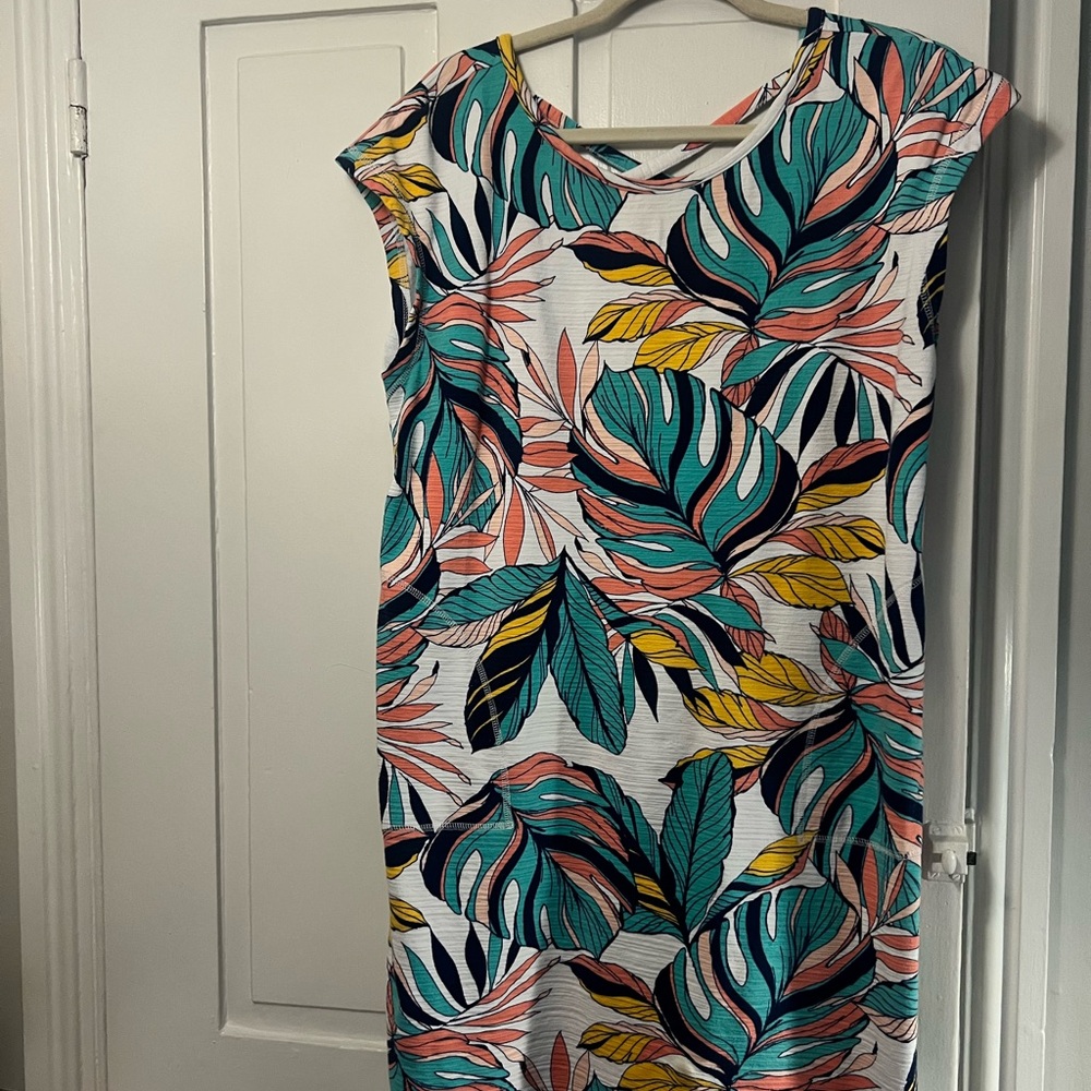 Talbots Multicolor Leaf Pattern Midi Dress